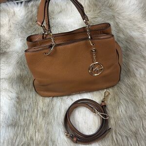 Michael Kors Brown Pebbled Leather Satchel Crossbody Bag